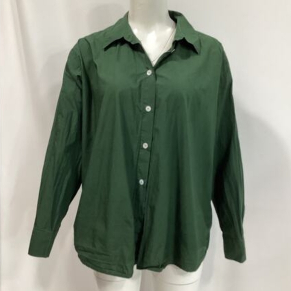 MADEWELL x DONNI Poplin Button-Down Shirt in Deep Forest Green Women's Medium - Picture 4 of 6